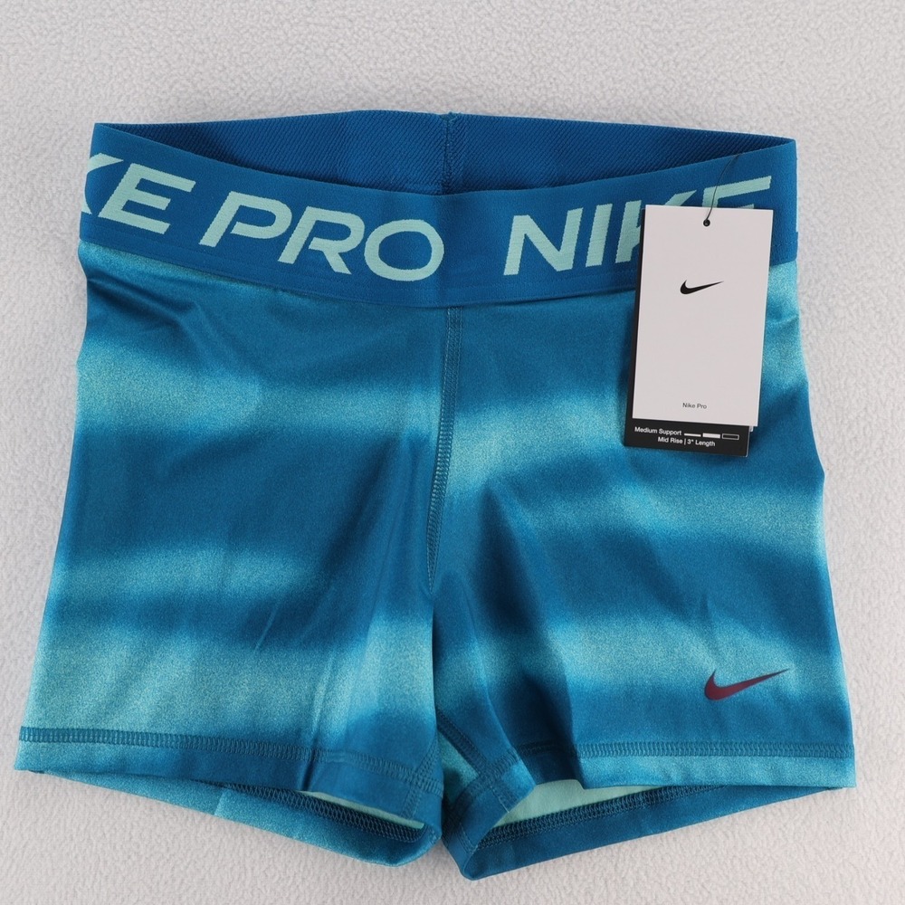 Nike Pro Dri-FIT Womens 3 Inch Training Shorts Teal Blue Gradient IH7636-301 S